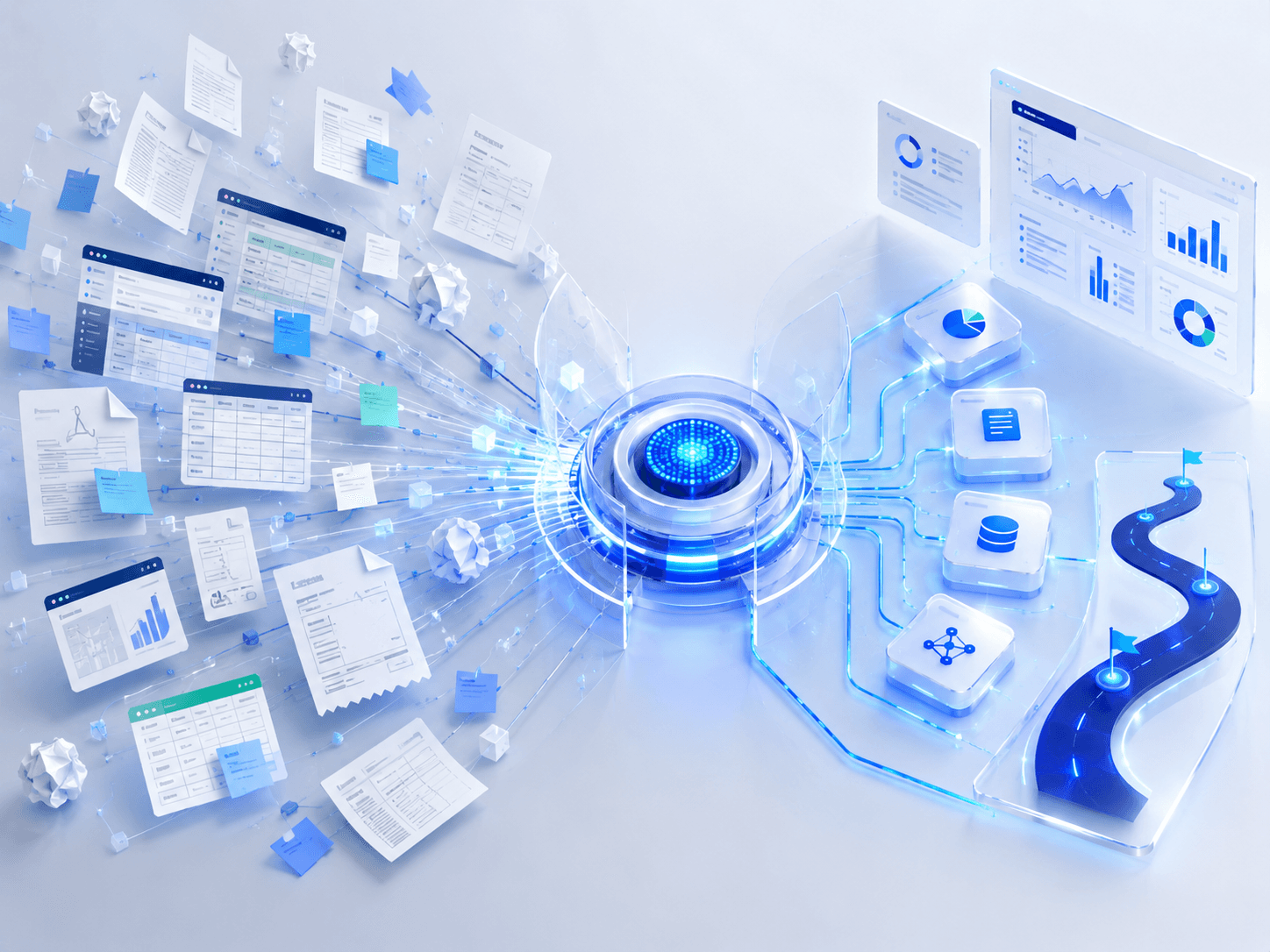 Business information distributed across documents, spreadsheets, and isolated systems
